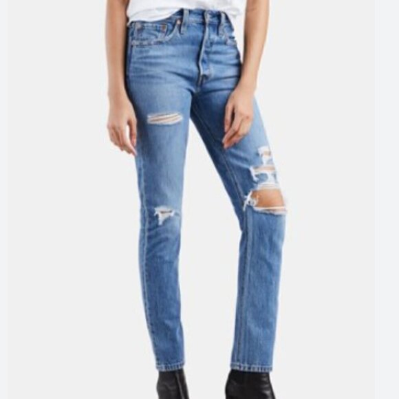 Levi’s Premium 501 Skinny Women's Size 27 Distressed High Rise Button Fly EUC - Picture 1 of 16
